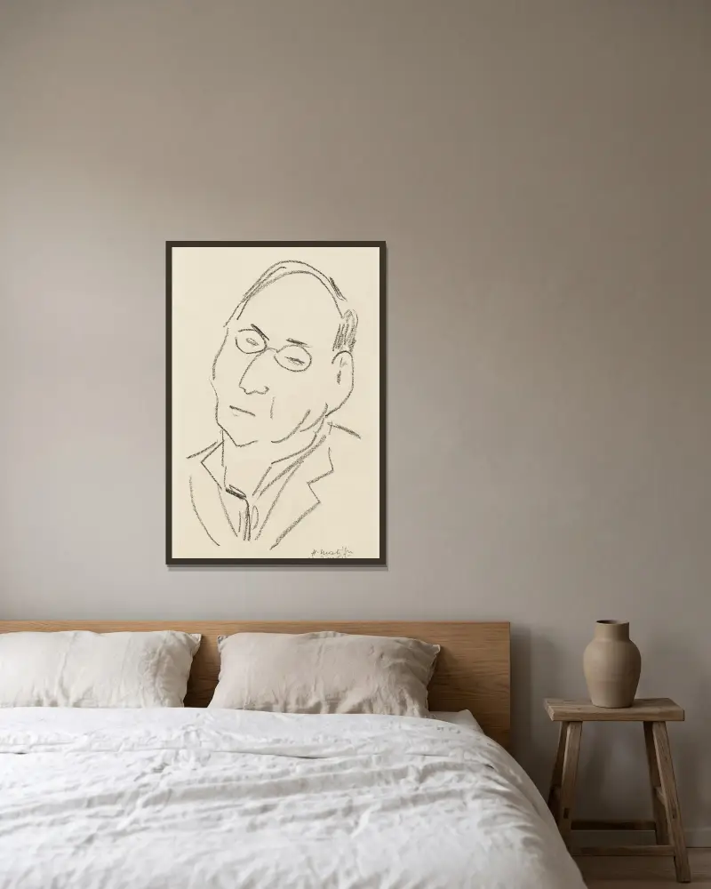 Études pour le frontispice de ‘Choix de pages de Paul Léautaud’ Pl.08 av Henri Matisse inramad på en vägg