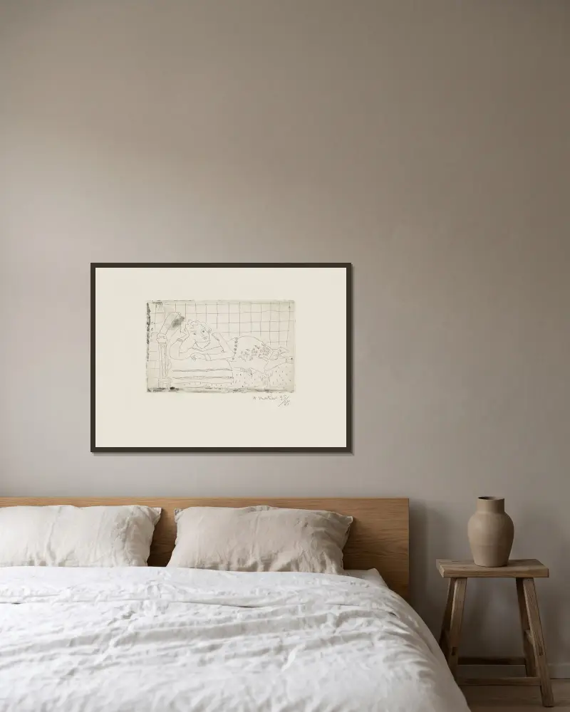 Figure allongée sur un lit d’acajou av Henri Matisse inramad på en vägg
