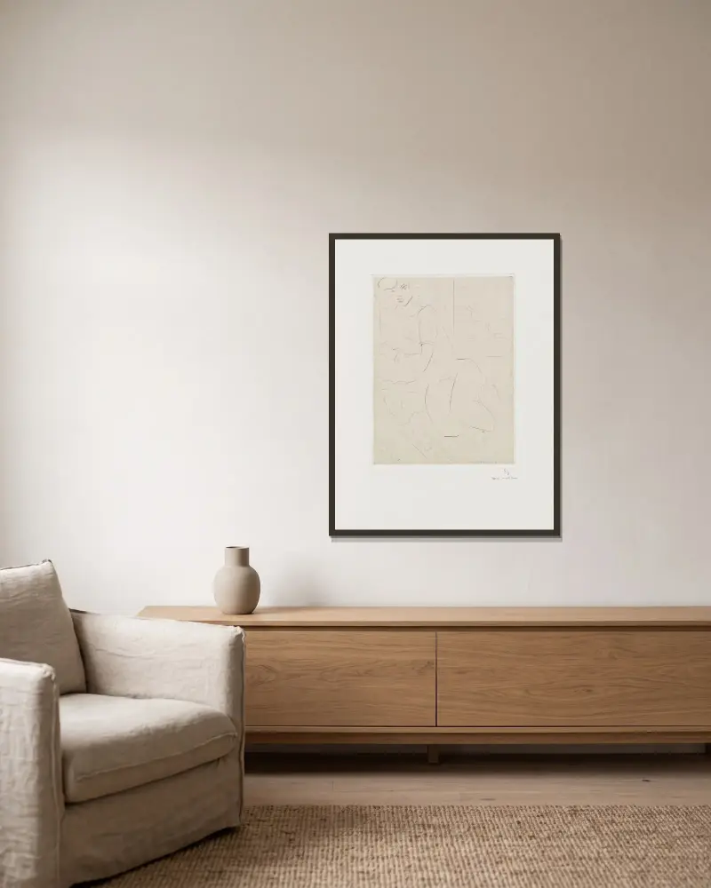Grand nu couché de trois-quarts av Henri Matisse inramad på en vägg
