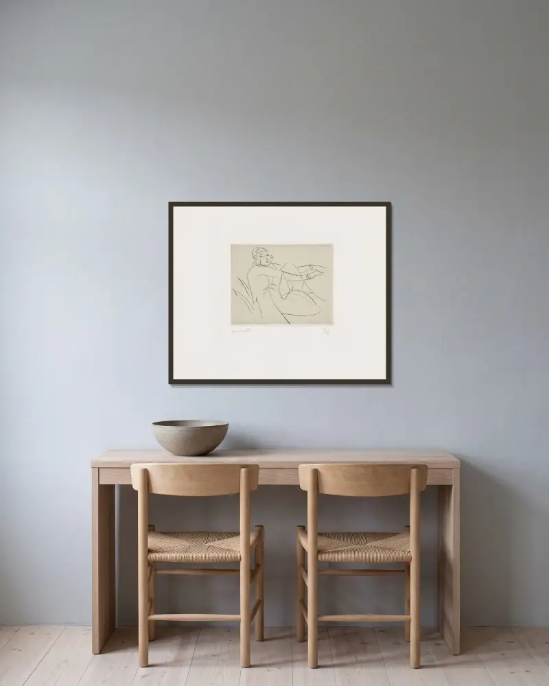 Der geblümte Hut von Henri Matisse gerahmt an einer Wand