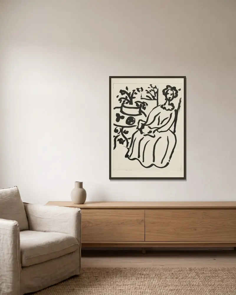 Marie-José en robe jaune, 1950 – nr 2 av Henri Matisse inramad på en vägg
