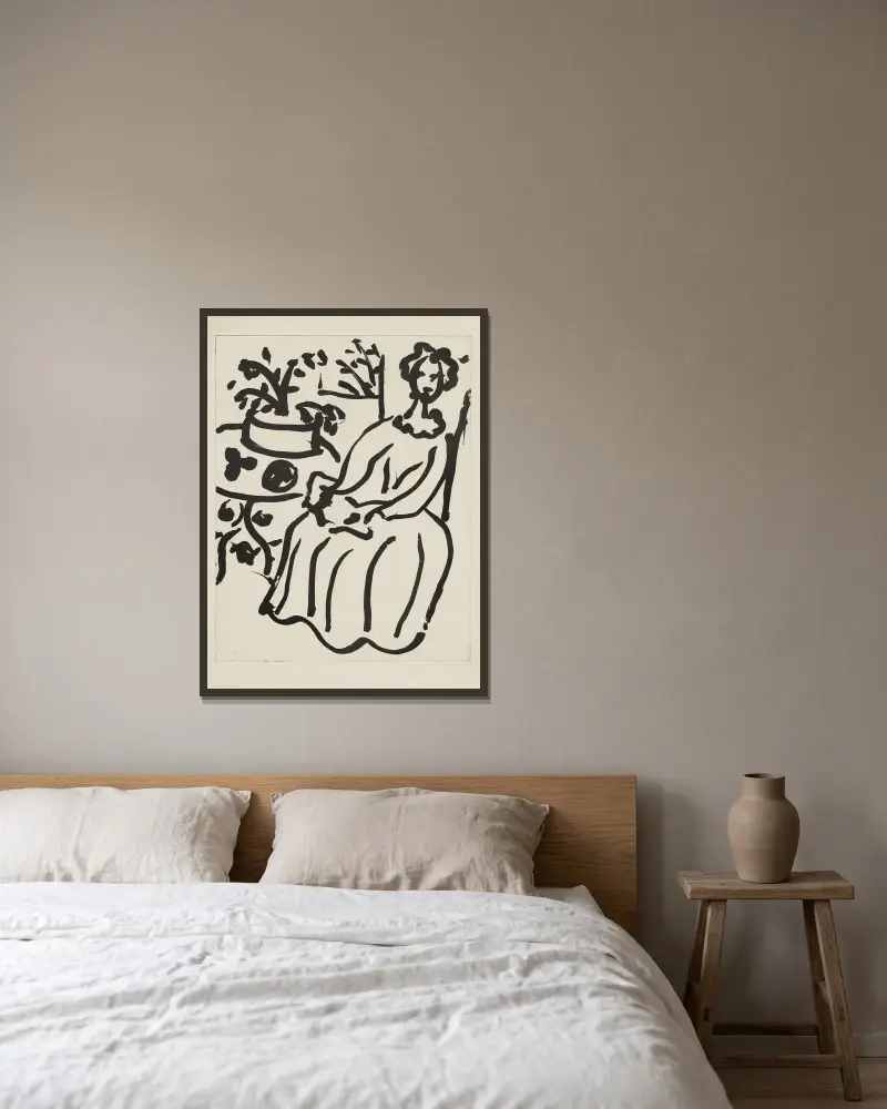 Marie-José en robe jaune, 1950 – nr 2 av Henri Matisse inramad på en vägg