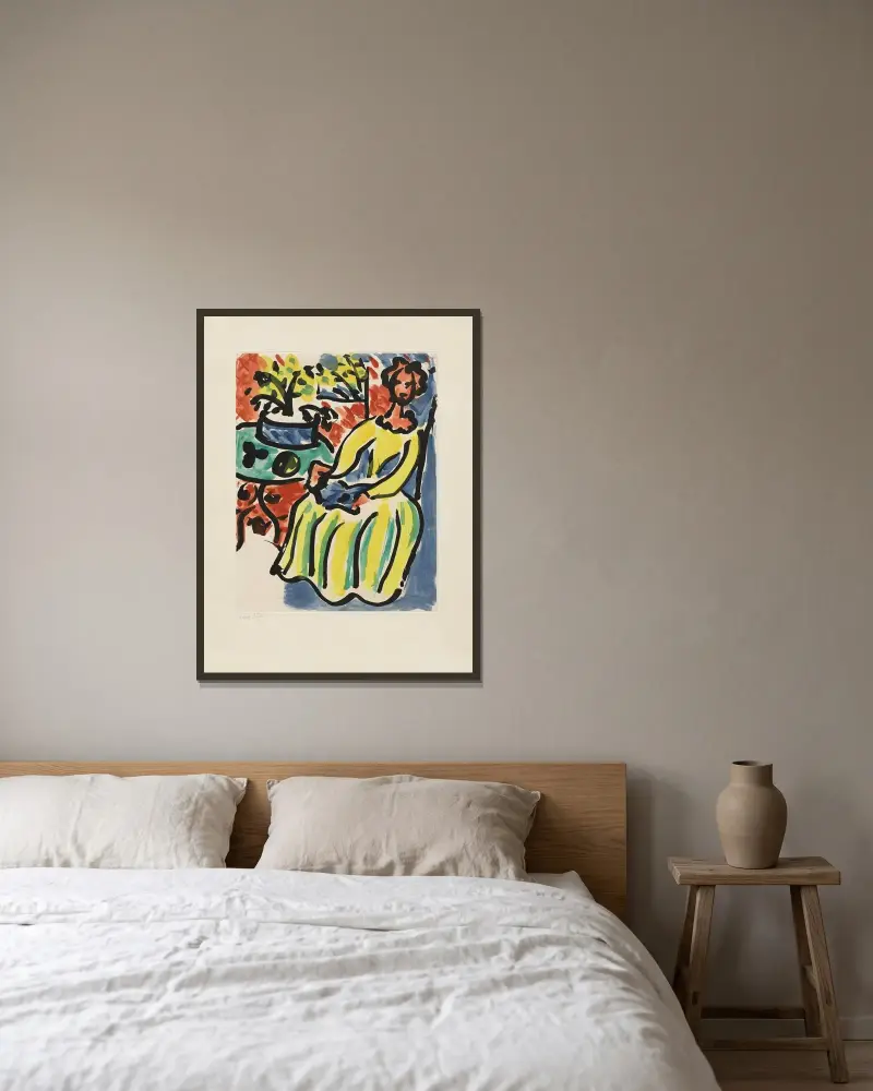 Marie-José en robe jaune, 1950 – nr 1 av Henri Matisse inramad på en vägg