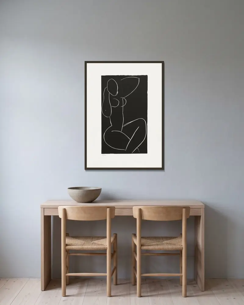 Nu assis, jambes croisées I av Henri Matisse inramad på en vägg