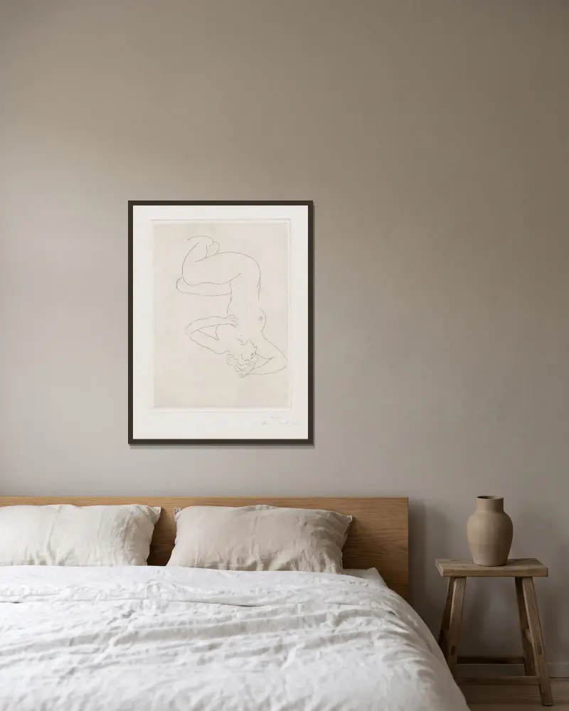 Nu assis, visage de profil av Henri Matisse inramad på en vägg