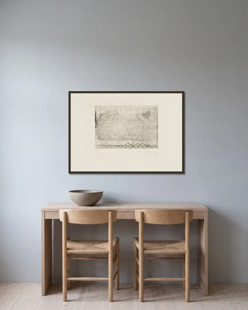 Nu couché, sol en damier av Henri Matisse inramad på en vägg