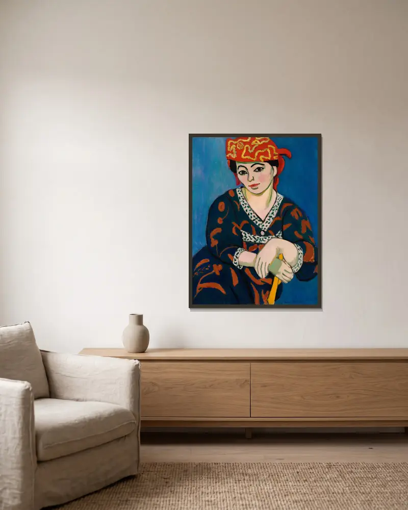 Red Madras Headdress (Le Madras rouge) av Henri Matisse inramad på en vägg