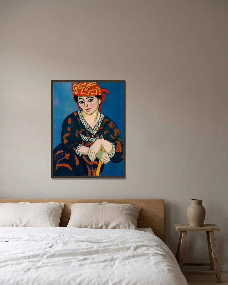 Red Madras Headdress (Le Madras rouge) av Henri Matisse inramad på en vägg