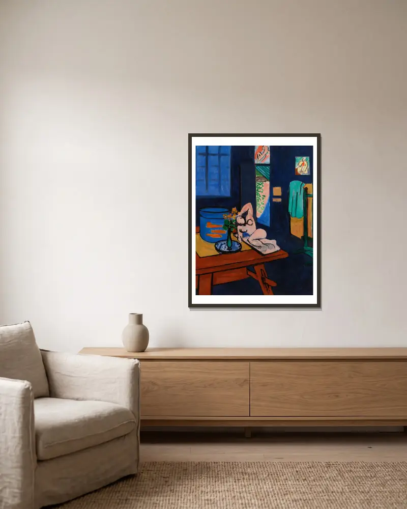 Atelier mit Goldfischen von Henri Matisse gerahmt an einer Wand