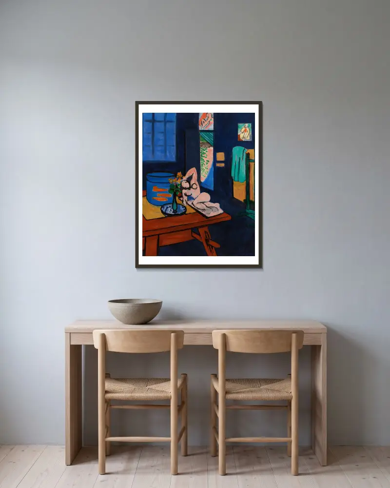 Atelier mit Goldfischen von Henri Matisse gerahmt an einer Wand