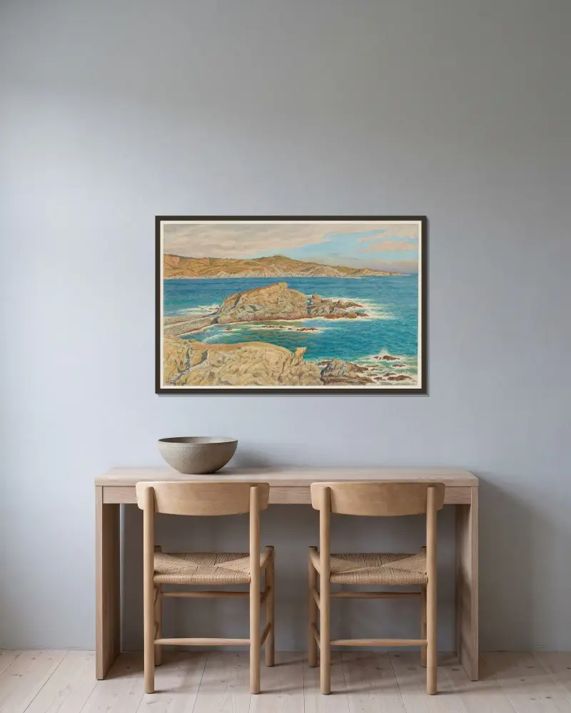 Anse de Banyuls av Henri Rivière inramad på en vägg