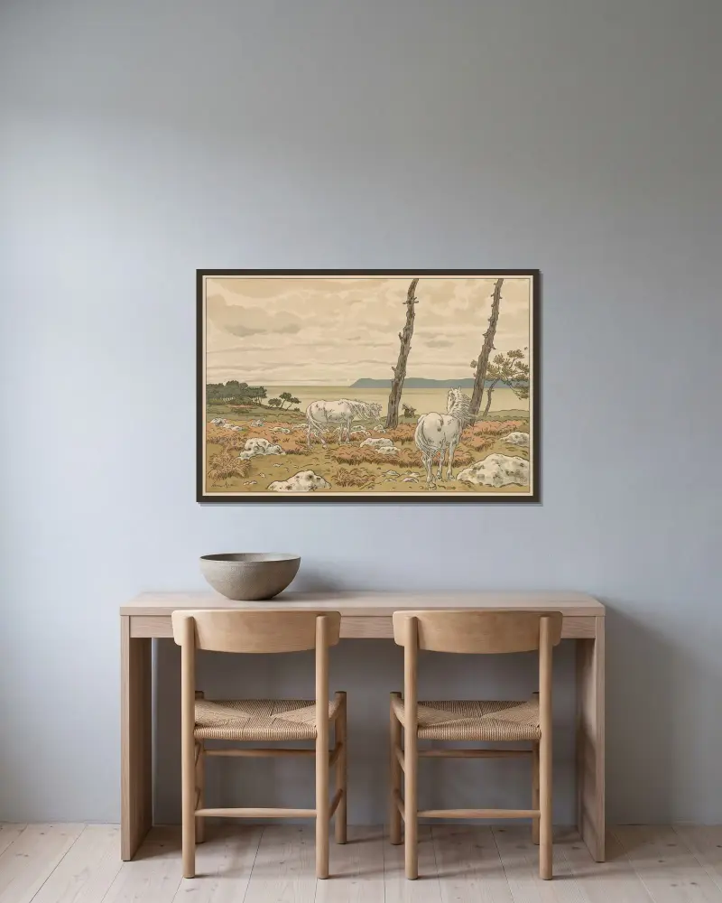 Aspects of Nature; The Bay av Henri Rivière inramad på en vägg