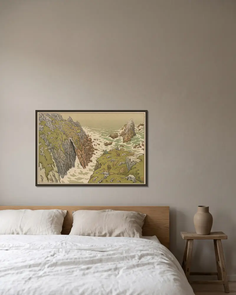 Aspects of Nature; The Cliff av Henri Rivière inramad på en vägg