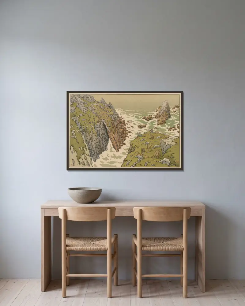 Aspects of Nature; The Cliff av Henri Rivière inramad på en vägg