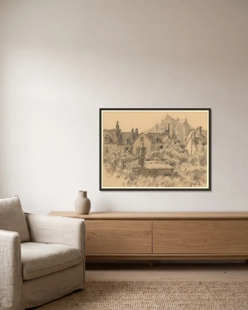 Beauvais av Henri Rivière inramad på en vägg