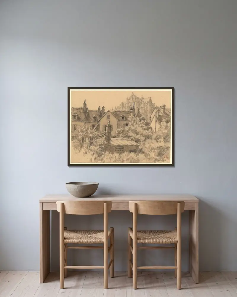 Beauvais av Henri Rivière inramad på en vägg