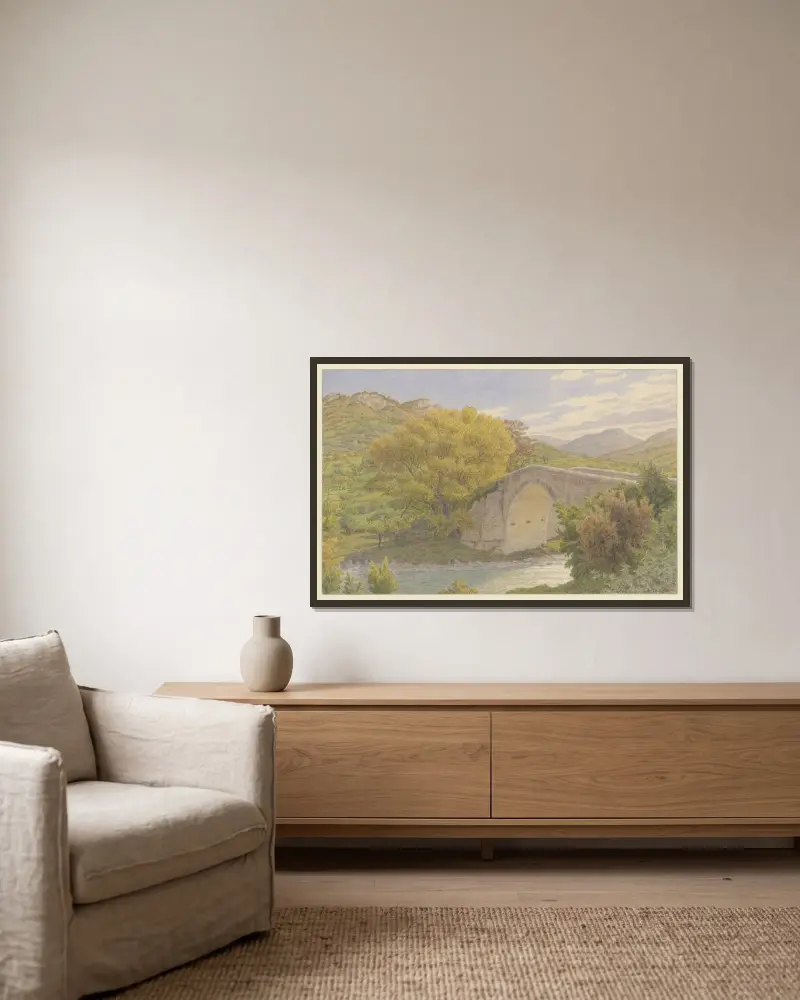 Buis-les-Baronnies, die alte Brücke von Henri Rivière gerahmt an einer Wand