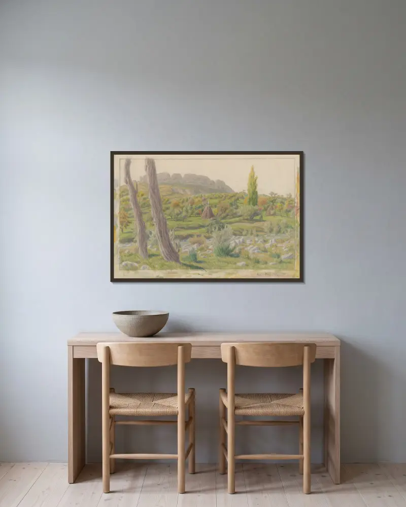 Buis-les-Baronnies av Henri Rivière inramad på en vägg
