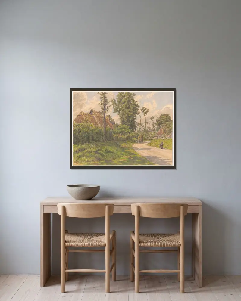 Fresnay-le-Long av Henri Rivière inramad på en vägg