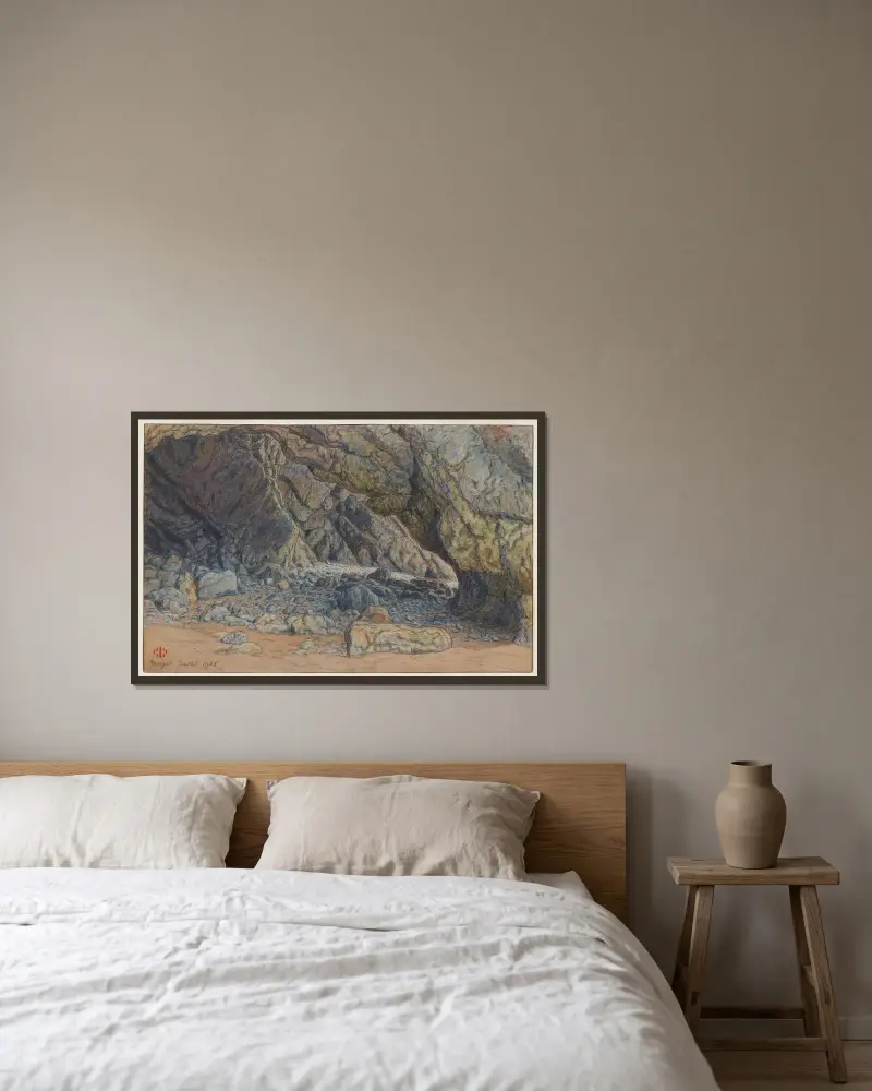 Grottes de Morgat av Henri Rivière inramad på en vägg
