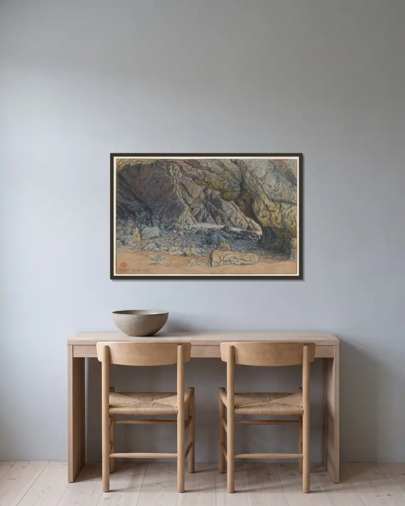 Grottes de Morgat av Henri Rivière inramad på en vägg