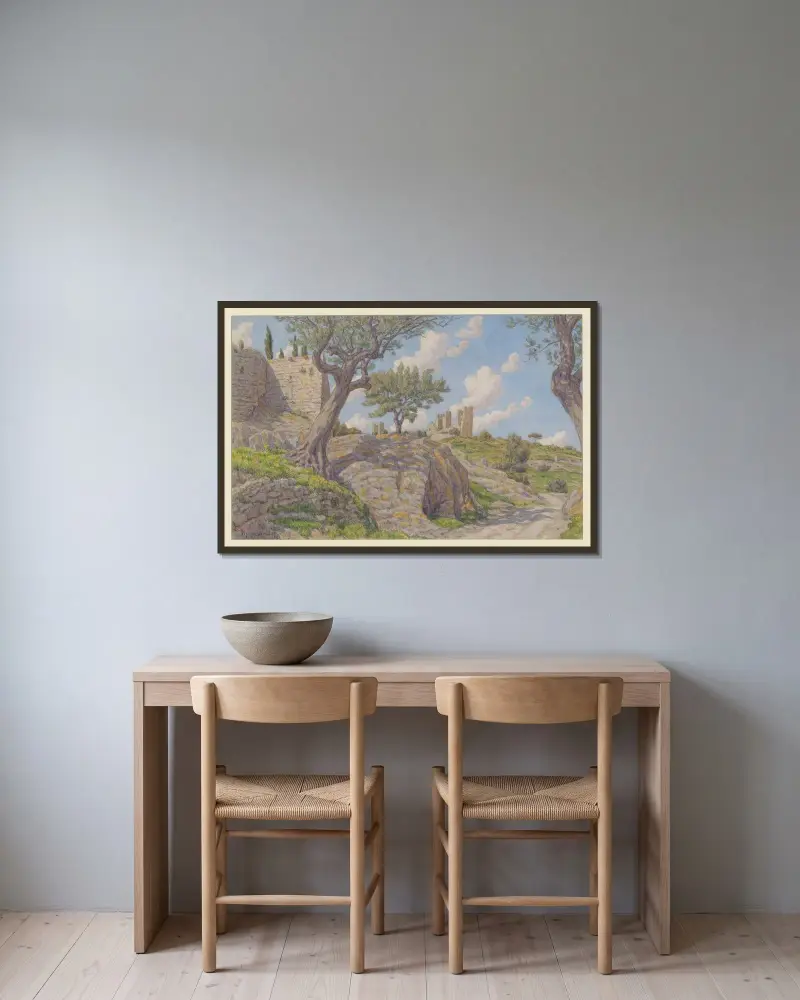 Hyères av Henri Rivière inramad på en vägg