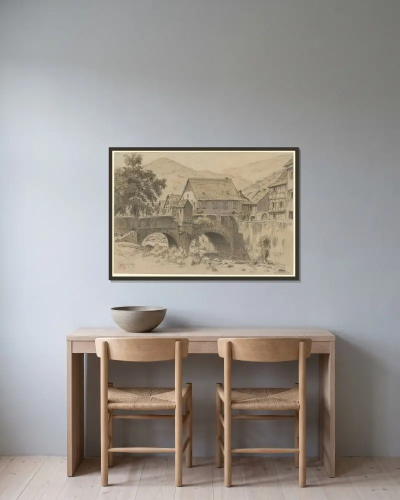 Kaysersberg av Henri Rivière inramad på en vägg