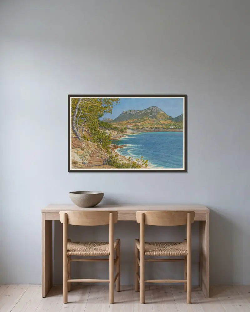 Viken vid arenan. Cassis av Henri Rivière inramad på en vägg