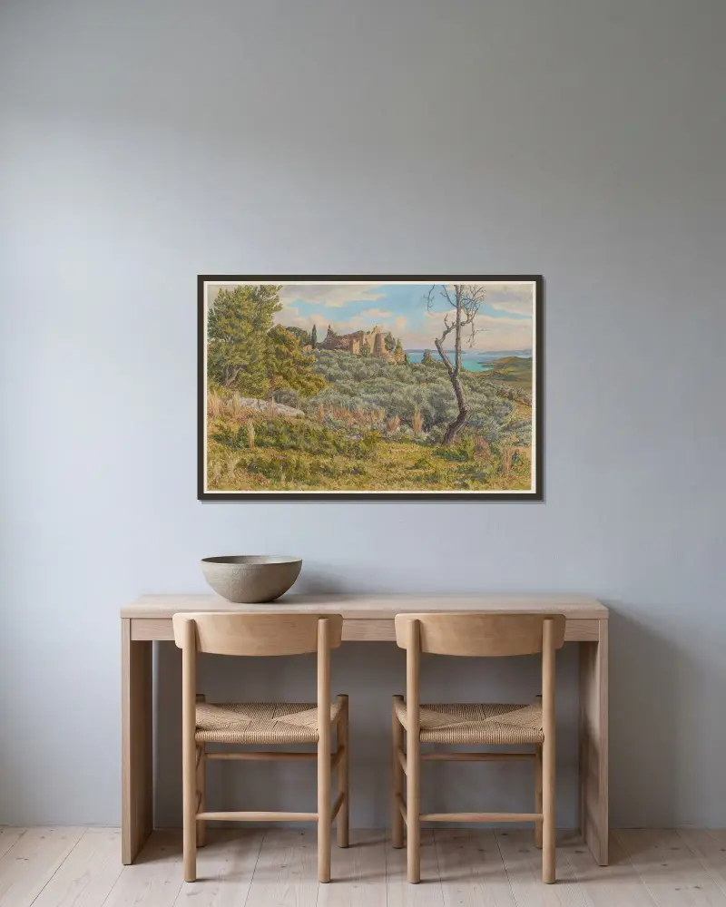 Det gamla slottet. Bormes av Henri Rivière inramad på en vägg