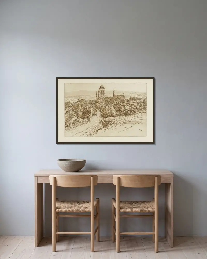 Locronan av Henri Rivière inramad på en vägg