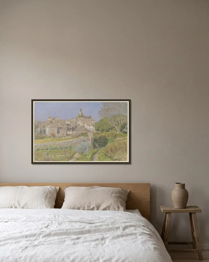 Lourmarin av Henri Rivière inramad på en vägg