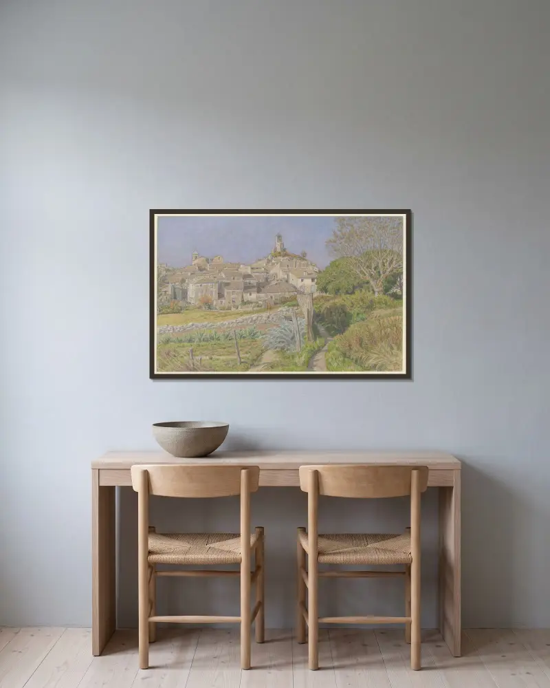 Lourmarin av Henri Rivière inramad på en vägg