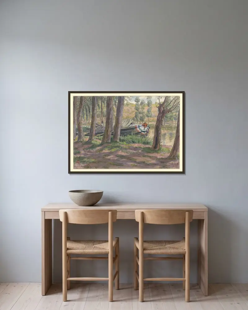 Moret-sur-Loing av Henri Rivière inramad på en vägg