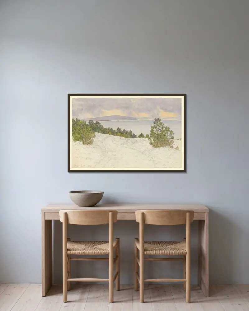 Morgon av Henri Rivière inramad på en vägg