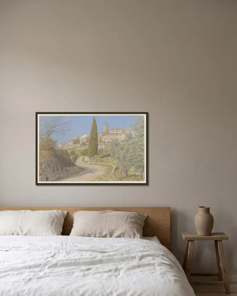 Mougins av Henri Rivière inramad på en vägg
