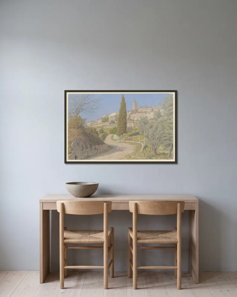 Mougins av Henri Rivière inramad på en vägg