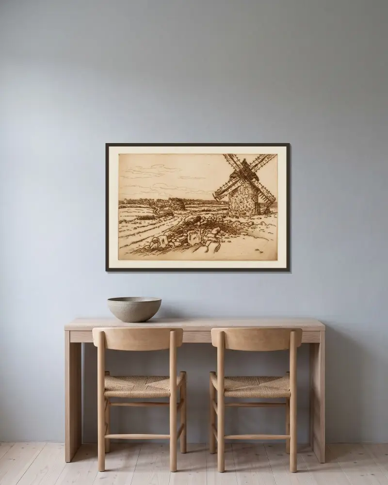 Moulin La Palue av Henri Rivière inramad på en vägg