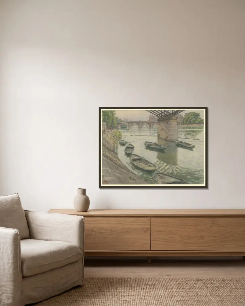 Paris (Quai du Louvre) av Henri Rivière inramad på en vägg