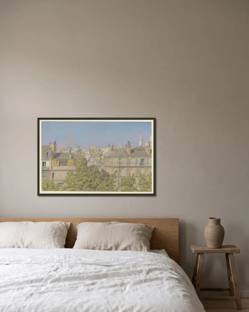 Paris (utsikt från balkongen på 29 boulevard de Clichy) av Henri Rivière inramad på en vägg