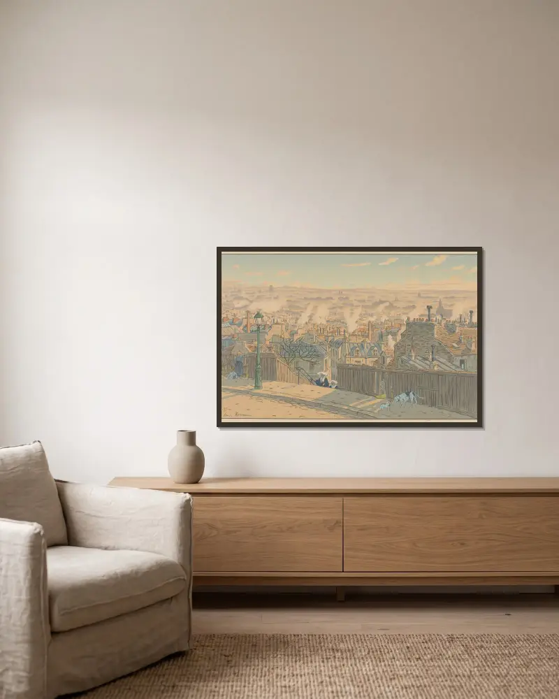 Parisian Landscapes; Paris seen from Montmartre av Henri Rivière inramad på en vägg