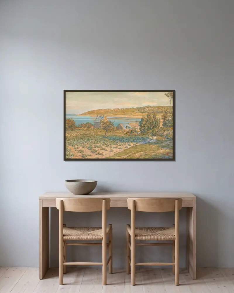 Landskap vid Loguivy av Henri Rivière inramad på en vägg