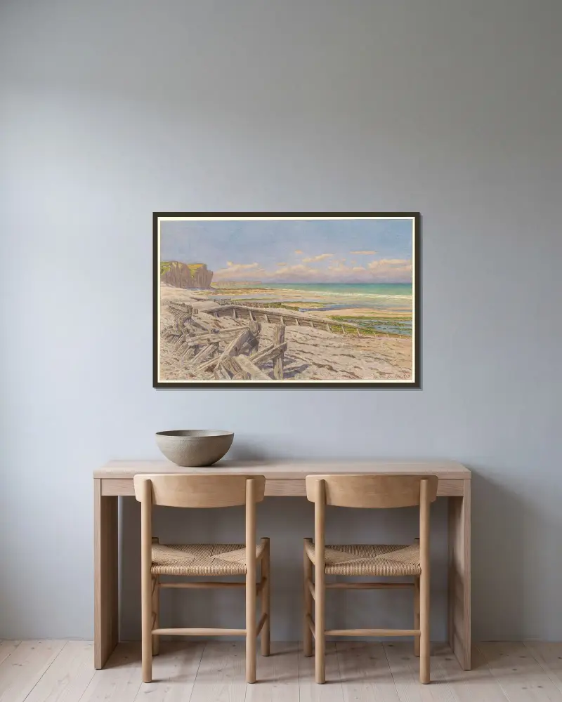 Quiberville av Henri Rivière inramad på en vägg