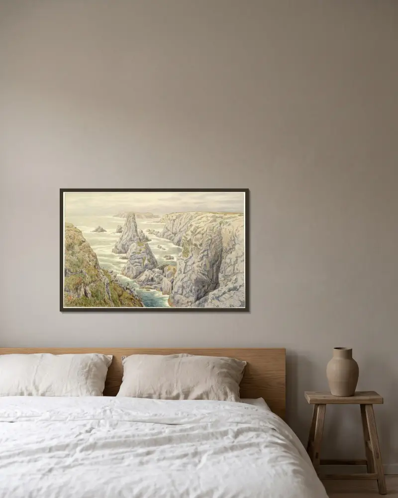 Klipporna vid Port Coton. Belle-Île av Henri Rivière inramad på en vägg