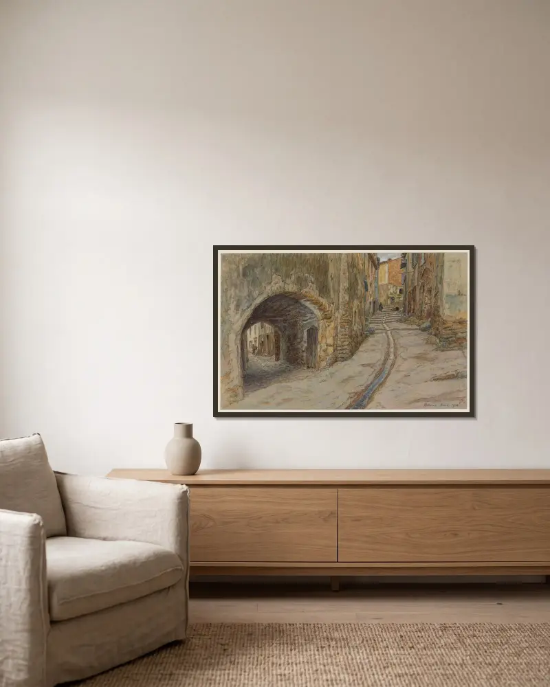 Rue Rompi-cou. Bormes av Henri Rivière inramad på en vägg