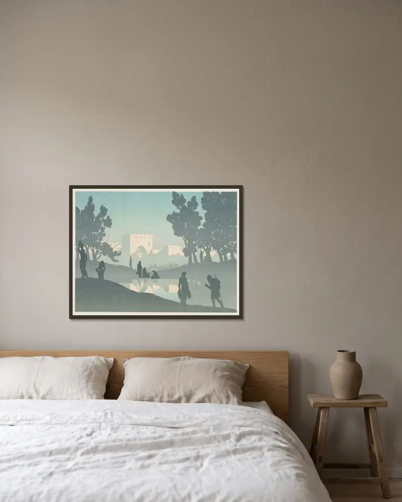 Den vandrande juden; Den gamla staden av Henri Rivière inramad på en vägg