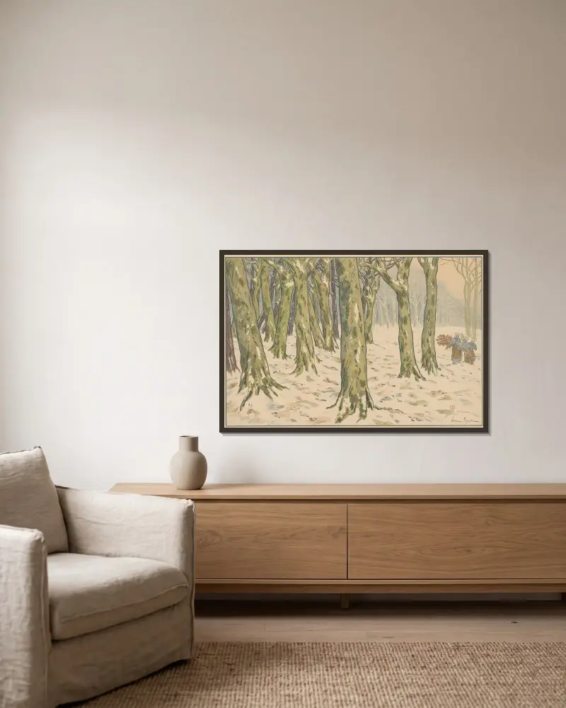 Der Wald, Winter von Henri Rivière gerahmt an einer Wand