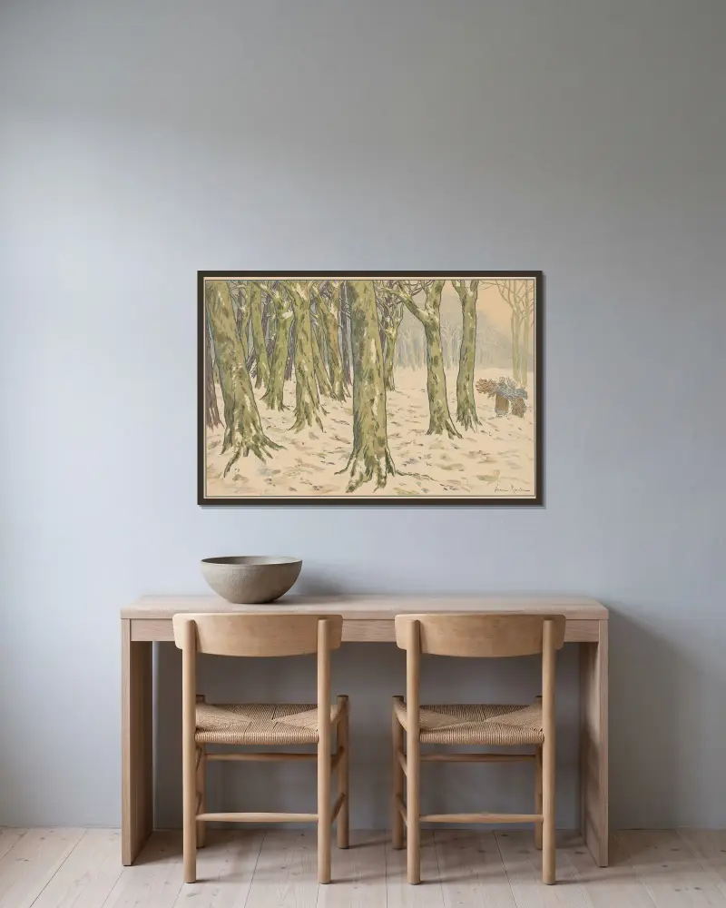 Der Wald, Winter von Henri Rivière gerahmt an einer Wand