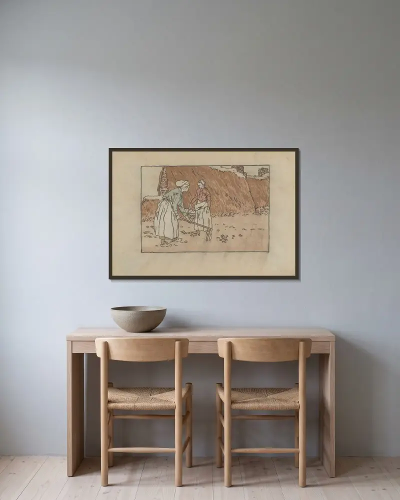 Fältarbete av Henri Rivière inramad på en vägg