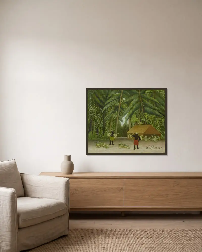 Banana Harvest av Henri Rousseau inramad på en vägg