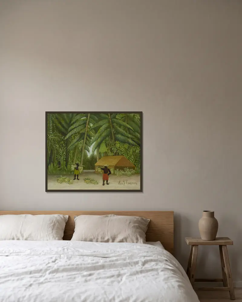 Banana Harvest av Henri Rousseau inramad på en vägg